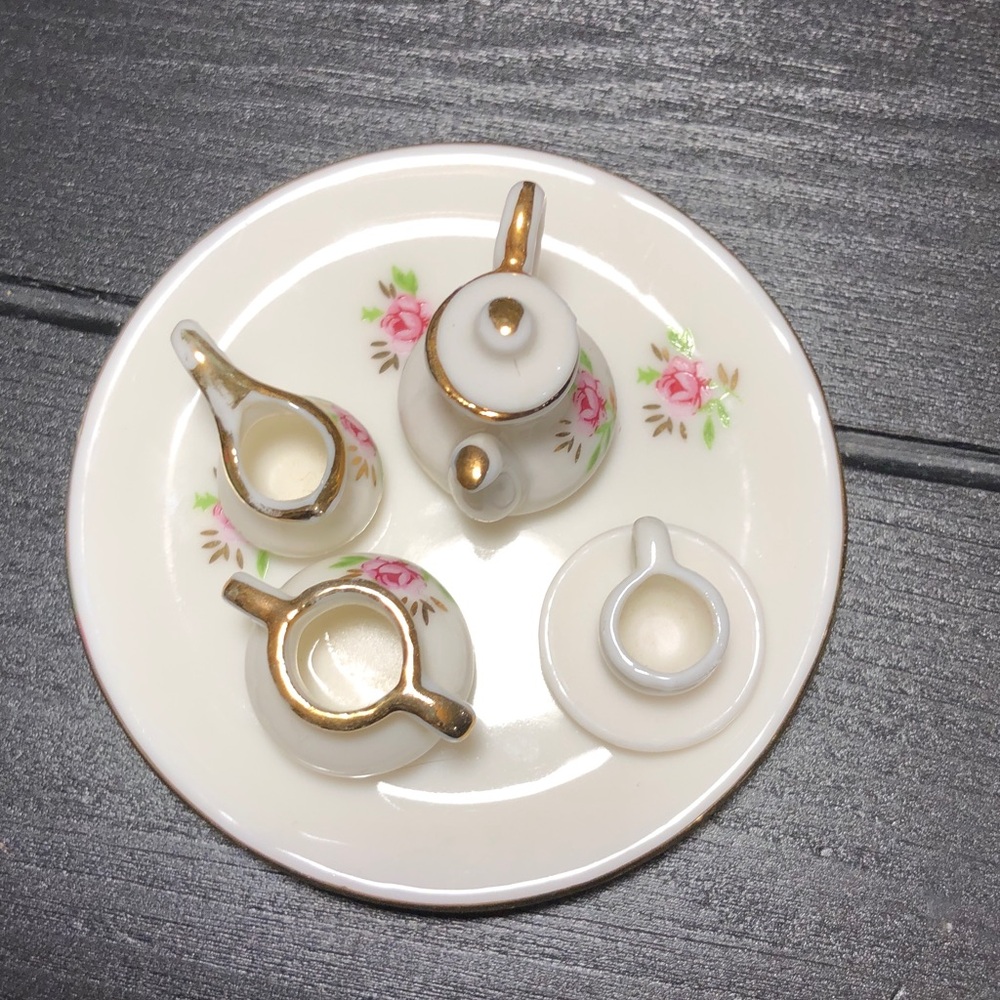 Floral Miniature Tea Set with Gold Accents - Picture 2 of 5